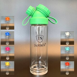 JuNiki&acute;s&reg; Trinkflasche aus Glas - handmade - praktische Weithals-Glasflasche mit Trink&ouml;ffnung - in 8 Farben