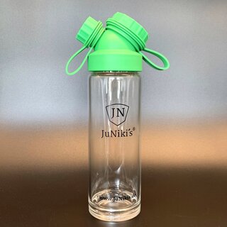 German engineered JuNikis Borosilicate Glass Flask 18oz + colored cap Green