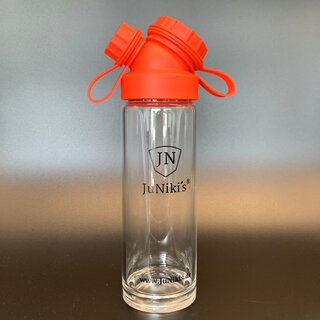 German engineered JuNikis Borosilicate Glass Flask 18oz + colored cap Red