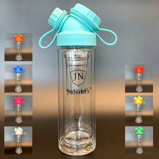 JuNiki&acute;s&reg;  Tea to go Thermosflasche aus Glas - handmade - mit Trink&ouml;ffnung - in 8 Farben