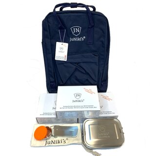 Kopie von 4 JuNiki&acute;s&reg; eco line Edelstahl Lunchbox Sets + 1 JuNiki&acute;s&reg; Rucksack Marineblau