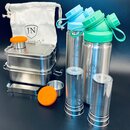 2er-Edelstahl-Spar-Set: Je 2 x JuNiki&acute;s&reg; Lunchbox + Trinkflasche isoliert 550ml + Teefilter