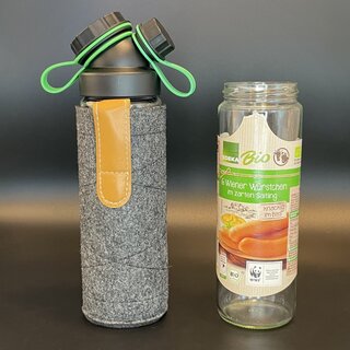 Set: JuNiki&acute;s W&uuml;rstchen&reg; Verschluss + Filzh&uuml;lle grau + Deckelhalter gr&uuml;n