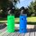 SET SINGLE WALL  GLASS FLASK + 2 SILICONE SLEEVES BLUE/GREEN