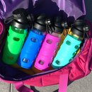 SET SINGLE WALL  GLASS FLASK + 2 SILICONE SLEEVES PURPLE/TURQUOISE