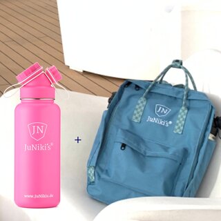 Promotional-Sets with 30 EUR Benefit: JuNiki&acute;s Backpack and 32oz insulated stainless steel flask Pink Panther